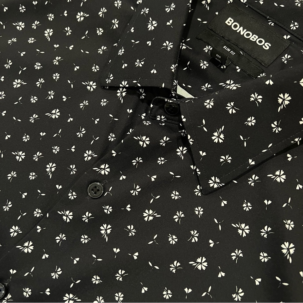 Bonobos Tech Floral Short Sleeve Performance Button-Up Shirt Black Floral XXL - Picture 8 of 16